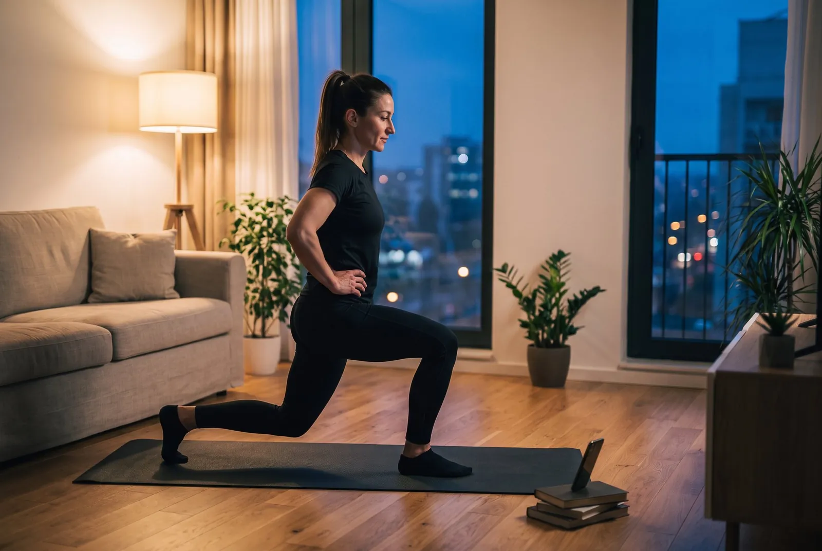 Illustration: a home workout following the app program